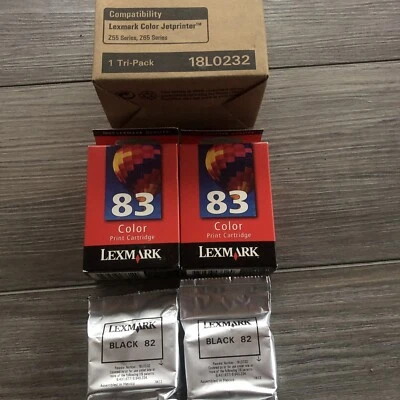 X4 Lexmark Inkjet Cartridges BUNDLE-Black 82 X2 (18L0232)/Color 83 X2 (18L0042) - Image 1 of 2