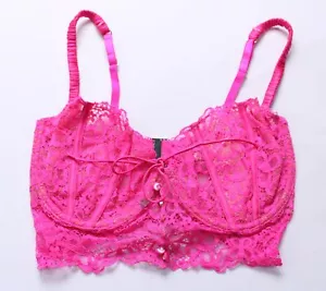 For Love & Lemons Women's Longline Button Lace Bralette AC2 Hot Pink Size 32DD - Picture 1 of 4