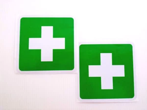 FIRST AID sticker/decal OH&S, weatherproof, UV stable, pack of 2, Workplace, Box - Picture 1 of 3