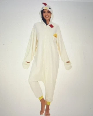 Unisex Adulto M Una Pieza Cremallera Dormir Blanco Pollo Halloween Peluche Bolsillos Suaves Foto 1 de 4