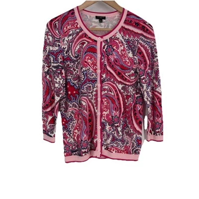 Talbots 女式纽扣开衫 MP 棉混纺亮色佩斯利学院风 — 第 1/4 张图片