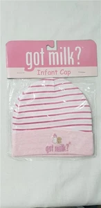 Cappello berretto neonato "GOT MILK" righe rosa e bianche con biscotti latte carino nuovo - Foto 1 di 2