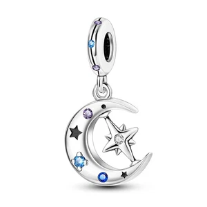 MULA European Rotating Star Moon Pendant Charm For Bracelet 925 Sterling Silver - Picture 1 of 6
