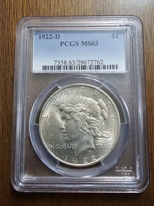 Original 1922-D - Peace Dollar - PCGS MS63 Tougher Date Silver Dollar - Picture 1 of 4