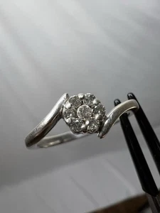 Vintage Natural Diamond Flower Cluster Sterling Silver 925 Ring - Picture 1 of 18