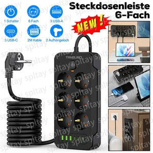 ⭐⭐⭐ Regleta de enchufes 6 compartimentos 6 USB enchufe múltiple con interruptor de enchufe plano 2m - Imagen 1 de 15