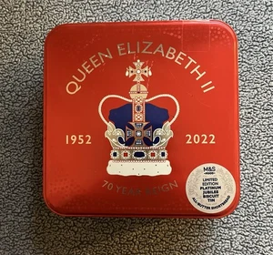 M&S Queen Elizabeth II 70 Year Reign Empty Tin Collectible Royal Memorabilia - Picture 1 of 9