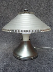 ART DECO GLASS CHROME LAMP TABLE LAMP 1930/40s GEOMETRIC CUT FROSTED GLASS - Picture 1 of 18