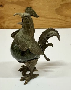 Estatuilla de gallo de bronce de latón redondo mármol piedra cuerpo gallo pollo ágata verde - Imagen 1 de 14