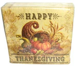 THANKSGIVING 50 Dessert Napkins ~ BURLAP  THANKSGIVING ~9 4/5" X 9 3/4" - Picture 1 of 1