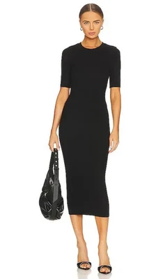 ENZA COSTA Silk Sweater Rib Half Sleeve Dress Black S (1) $395 D2 - Image 1 of 4