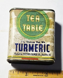 *RARE* Antique DANVILLE, ILLINOIS TURMERIC SPICE TIN/TEA TABLE/PEYTON-PALMER W@W - Picture 1 of 5