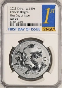 NGC MS70 2025 Cina drago cinese 1 oz moneta argento primo giorno di emissione #01 - Foto 1 di 2