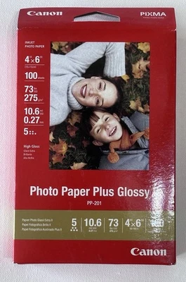 Canon PP-201 Photo Paper Plus Glossy II, 73lbs 4x6 inch - 100 Sheets, NEW - Image 1 of 2