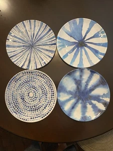 Max Studio Melamine Dinner Plates 10.5” Water Color Blue White Abstract Set Of 4 - Picture 1 of 3