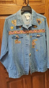 VINTAGE The Quacker Factory Denim Jacket Womens 1X Button Up Patriotic - Picture 1 of 8