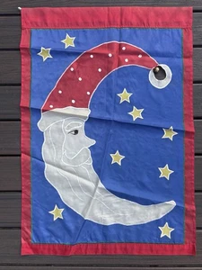 Vintage Navidad Vacaciones Santa Luna con CAMPANA Exterior Doble Cara Bandera 39 x 27" - Imagen 1 de 5