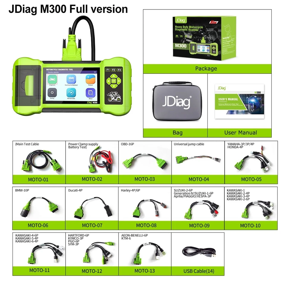 JDiag M300 Motorcycle Scanner OBD2 All System Diagnostic Tool Fault Code Reader Foto 1 de 4
