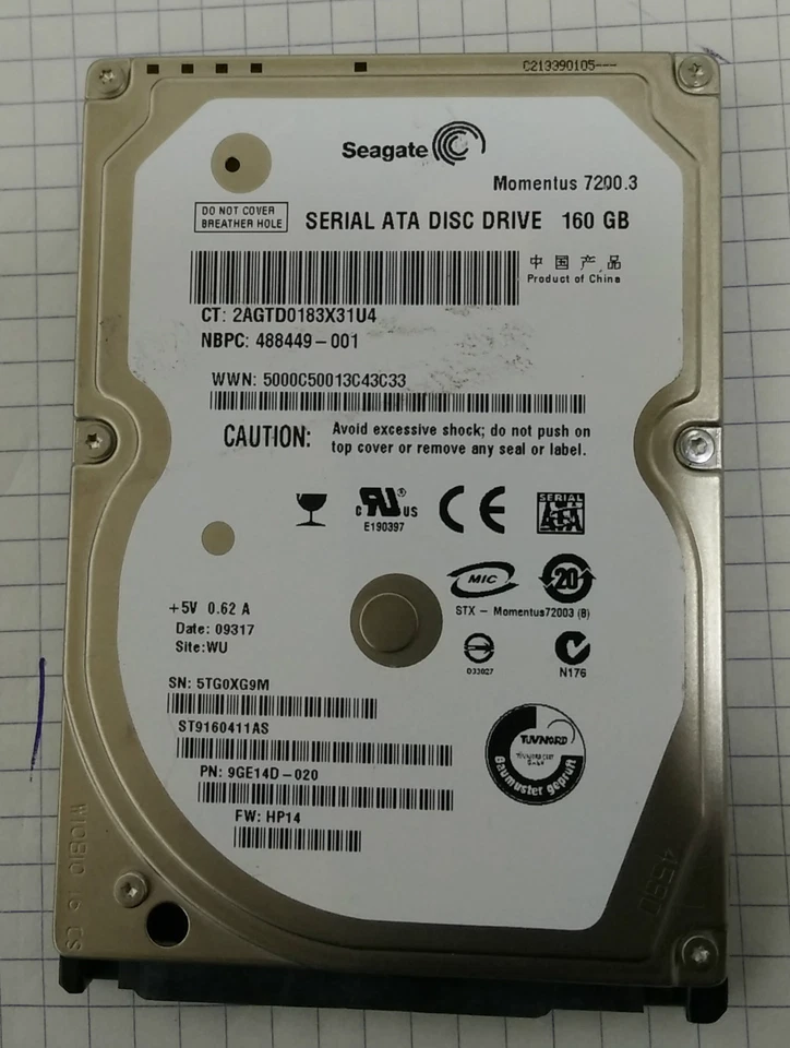 HP 488449-001 160GB SATA 7200 RPM 2.5" Laptop Hard Disk Drive - Image 1 of 1