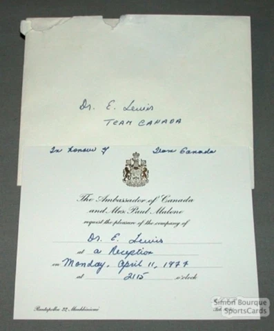 1977 Team Canada Reception Invitation Ticket #3 Cover