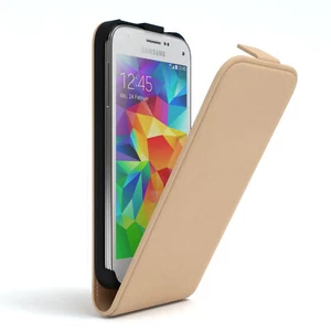 Für Samsung Galaxy S5 Mini Klappetui Hülle Kunstleder Tasche Schutz Hell Braun - Bild 1 von 6