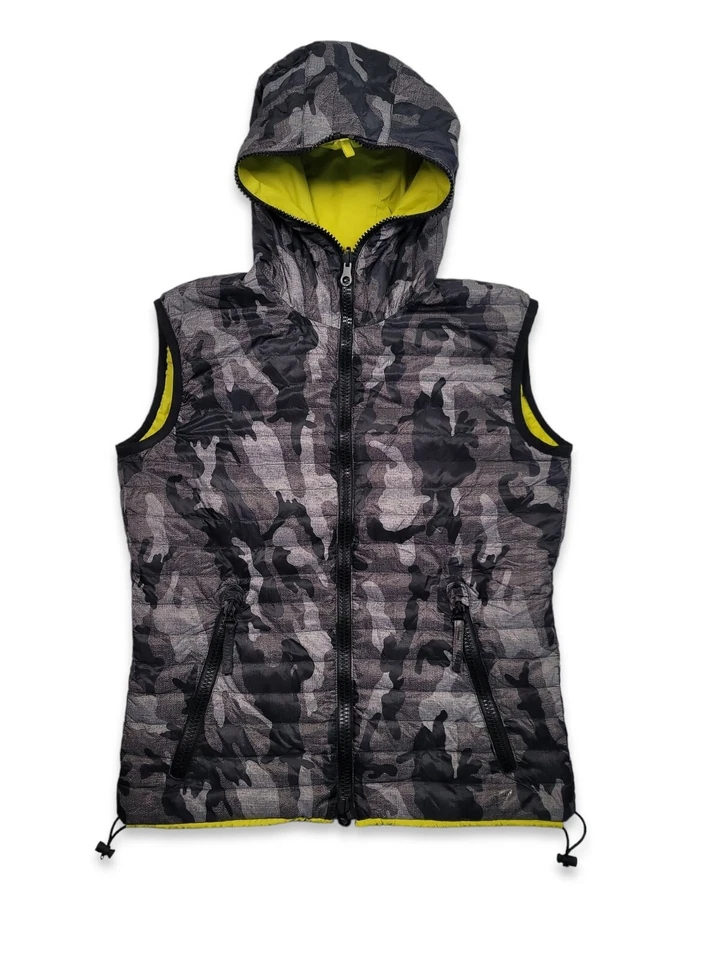 Chaleco reversible camuflaje plumón de ganso Duvetica cremallera completa con capucha para hombre Eur 50 (L) Foto 1 de 4