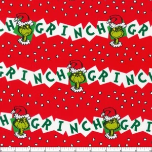 Stripe How The Grinch Stole Christmas Dr Seuss Cotton Fabric FQ Half Metre - Picture 1 of 2