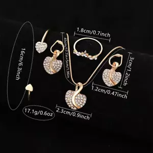 Women's Quartz Watch Gold Luxury Women Ring Necklace Earring Rhinestone Fashion - Picture 1 of 7