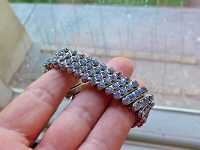 Vintage BLUE EXPANSION RHINESTONE bracelet - 4 rows prong set all clear stones - Image 1 of 4