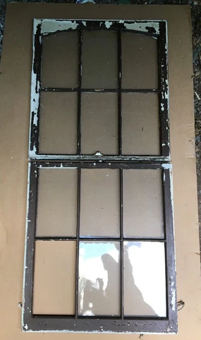 Antique Pair Semi Arch Glass 6 Lite Window Sash's 31x34 Shabby VTG Chic 768-22B Cover