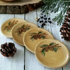 Four Wooden Winter Coasters W Handpainted Pinecones, Cabin Holiday Entertaining