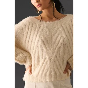 New By Anthropologie Eyelash Cable-Knit Sweater $148 SMALL Ivory - Picture 1 of 4