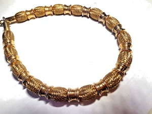 Etruscan Handmade Woven Brass Beads & Spools 18" Necklace Made in Greece 1980's - Picture 1 of 7