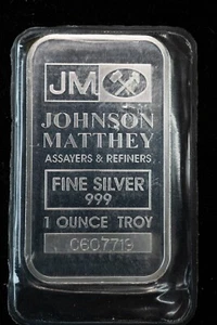 Vintage 1 oz .999 Silver Johnson Matthey Bar in Plastic Wrap - Picture 1 of 2