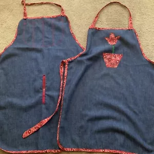 Vintage Homemade His And Hers Aprons Denim - Picture 1 of 10