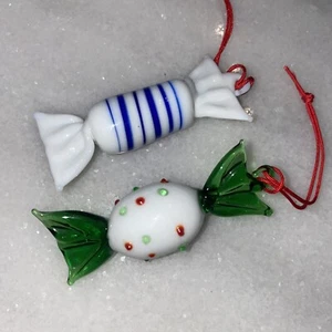 Midwest Importers Glass Candy Christmas Ornament Handcrafted Confection Set Of 2 - Picture 1 of 7