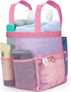 Mesh Shower Caddy Dorm, 7 Pockets & 1 with Zipper, Tote Large, Pink - Picture 1 of 6