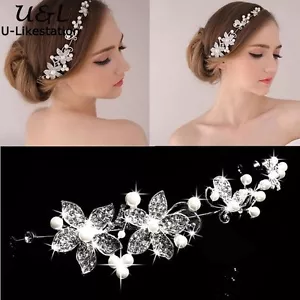 Bridal Hair Accessories Wedding Headpiece Pearl Crystal Flower Vine Tiara W2 - Picture 1 of 8