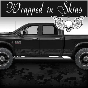 Rocker Panel Wrap Black Digital Camo Truck Side Decals Black Camouflage - Picture 1 of 4