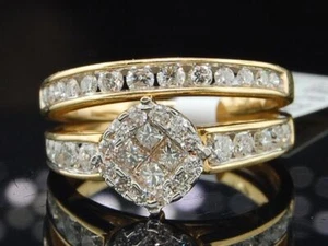 Diamond Engagement Wedding Ring Ladies 14K Yellow Gold 2 piece Bridal Set 1 Ct. - Picture 1 of 7