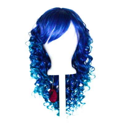 17'' Long Tight Curly Fade w/ Long Bangs Purple to Blue Cosplay Wig NEW - Image 1 of 3