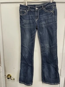 NICE !! Miss Chic Womens Jeans Size 15 Denim Bling JEWELS 34x31 - Picture 1 of 10