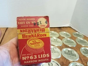12 Bernardin No. 63 Narrow Mouth Canning Jar Lids PRIMITIVE Display - Picture 1 of 6
