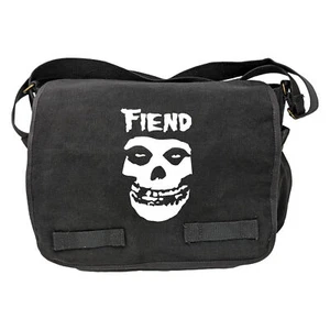 Charcoal Cotton Canvas Military Messenger Bag White Misfit Fiend Skull - Picture 1 of 3