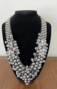 Collar Babero Cuentas Art Deco Multi Capa Disfraz Joyería Tono Plata De Colección - Imagen 1 de 8