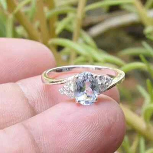 Natural Aquamarine Ring, 925 Sterling Silver, Anniversary Ring March Birthstone - Picture 1 of 3
