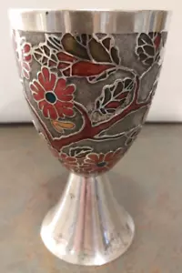 Miguel Pineda Mid Century moderne Emaille auf Silberbecher Blumen Blätter signiert - Bild 1 von 7
