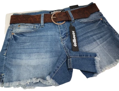 Pantalones cortos de mezclilla para mujer Dollhouse Junior Maui con cinturón, azul, talla 5 Foto 1 de 4