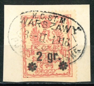 POLAND POLSKA WWI 1916 Local Stamp WARSAW K.O.ST.M. - Cover Cut - USED - Image 1 of 2
