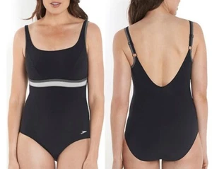 ☀️ New SPEEDO Size 10 SCULPTURE PREMIERE CONTOUR 1 piece Swimsuit BLACK & GREY - Picture 1 of 10